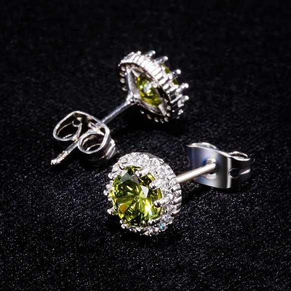 New  Peridot/August  Birthstone Stud Earrings Set, Copper Plated Cubic Z… - Picture 7 of 16
